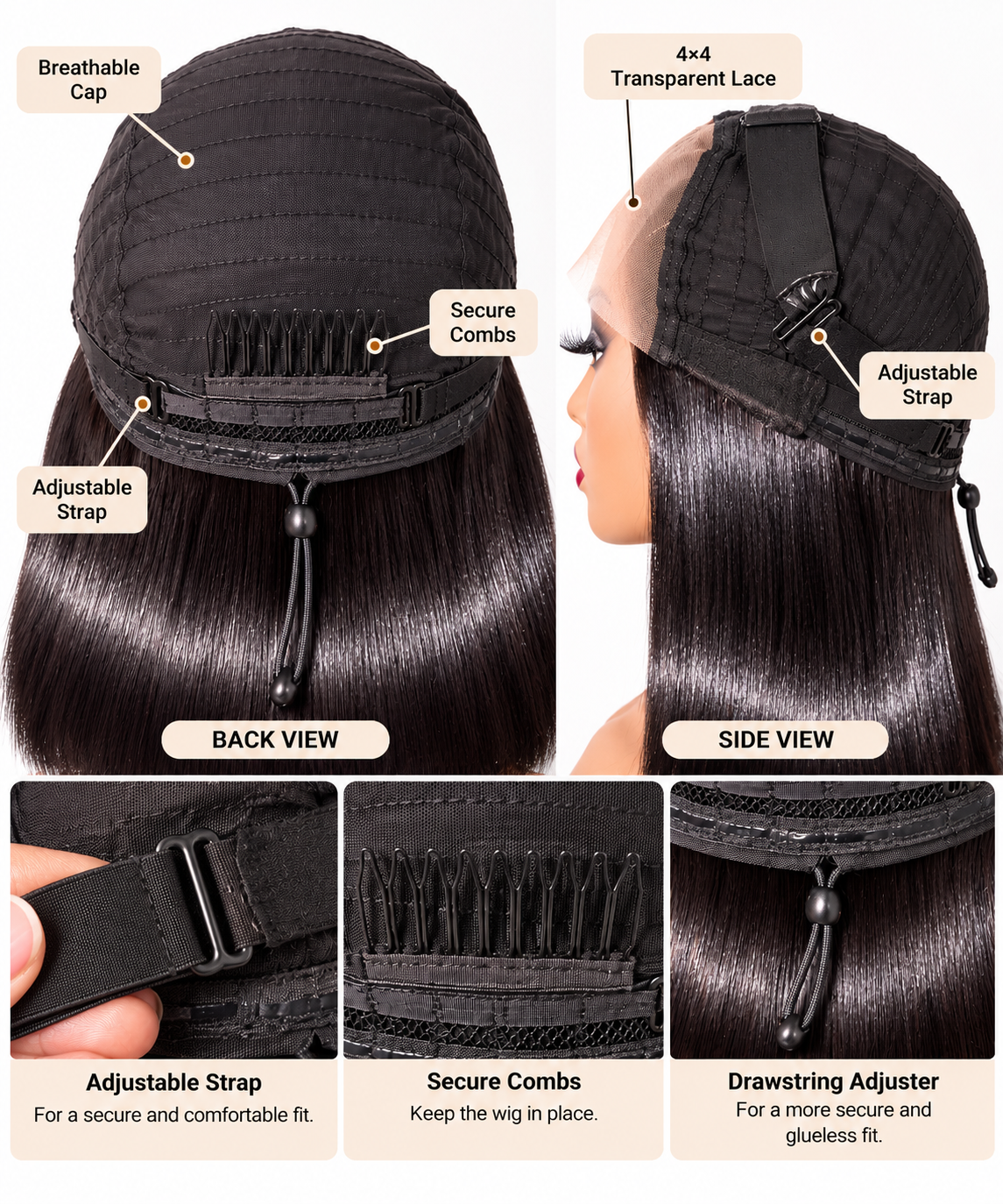 Yará Bone Straight Wig | 4x4 Transparent Lace Closure