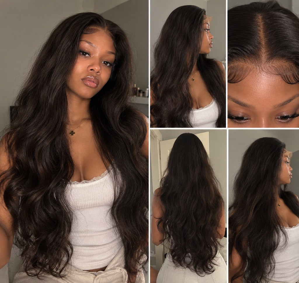 Body Wave Perücke getragen, verschiedene Ansichten