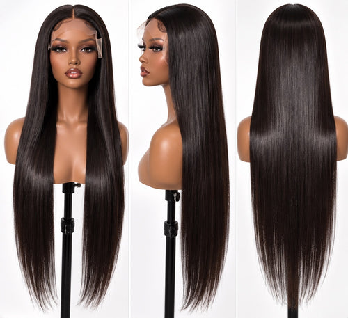 Bone Straight Perücke 30 Inch, Vorder-, Seiten- und Rückansicht