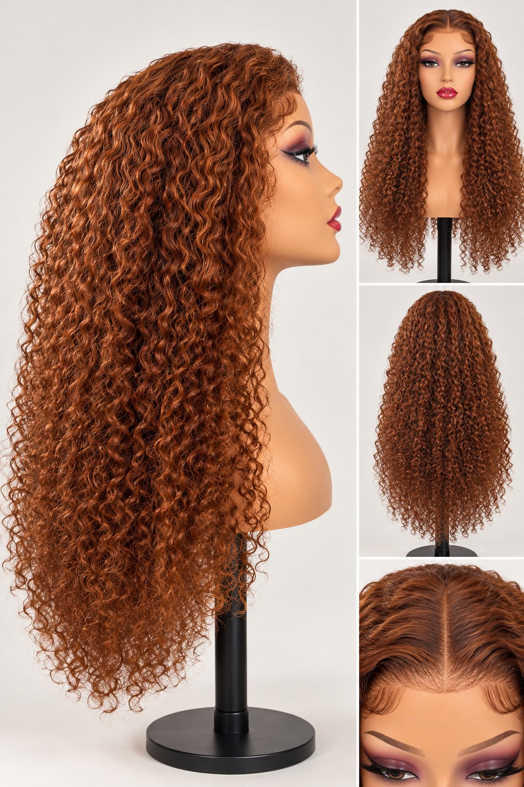 Jerry Curly Perücke Copper Brown, Perückenkopf und Haaransatz